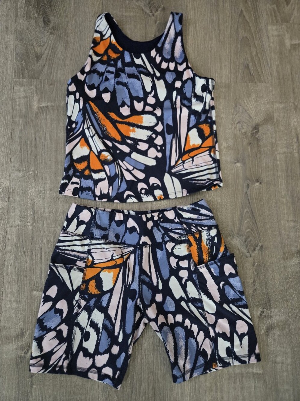 Never Worn Kids Butterfly Print Tank and Shorts Set - Navy, Orange, Lavender